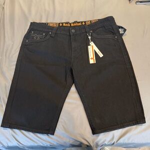 NWT Rock Revival Jean shorts “STEVEN” black jorts Embroidered Size 44 Y2K